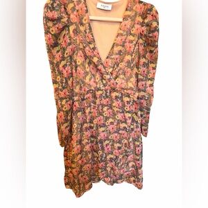 Axara Paris puff sleeve surplus floral dress-Faux Wrap-Size Large-Lined